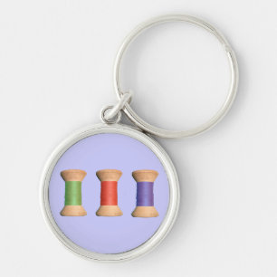 Three Vintage Wooden Spools Keychain