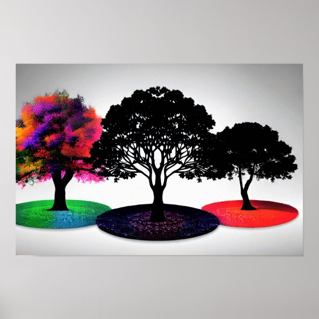 Three Vivid Dreamlike Trees with White Background Poster (Front)