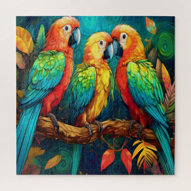 Three vividly coloured parrots jigsaw puzzle (Vertical)