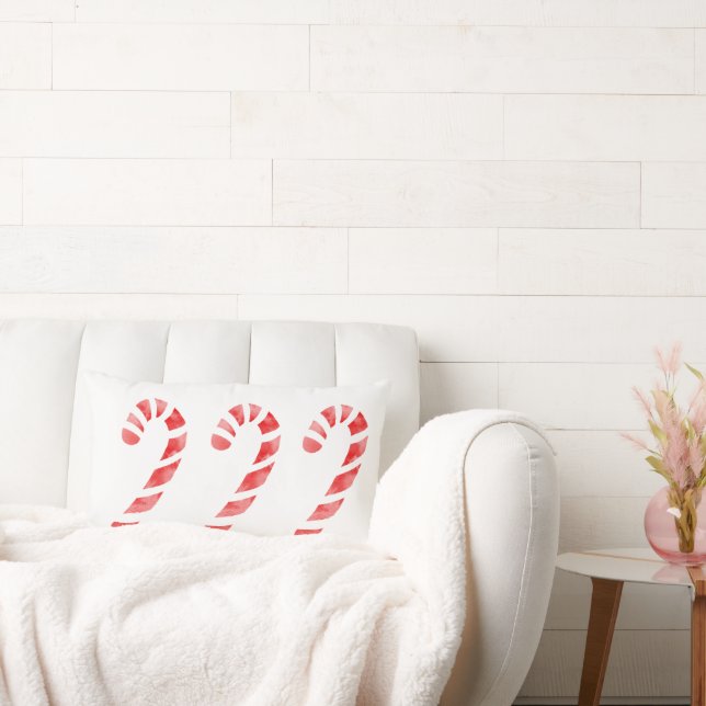 Three Watercolor Candy Canes Lumbar Cushion (Couch)