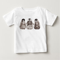 Three Watercolor Emperor Penguin Chicks 