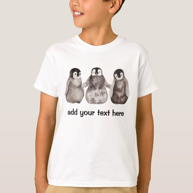 Three Watercolor Emperor Penguin  Personalised   T-Shirt (Front)