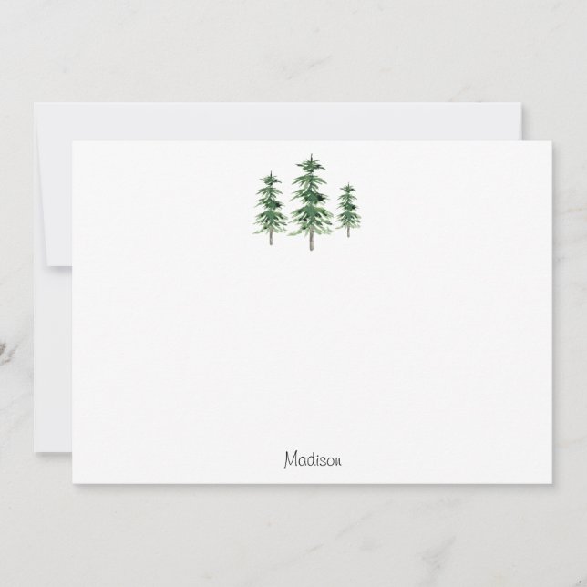 Three Watercolor Pine Trees Card (Front)