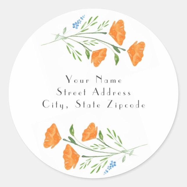 Three Watercolor Poppies Bouquet labels (Front)