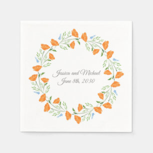 Three Watercolor Poppies Wreath    Napkin