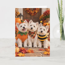 Three Westies Fall Greeting Card