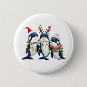 Three Whales Wearing Christmas Santa Hat  6 Cm Round Badge