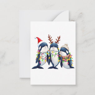 Three Whales Wearing Christmas Santa Hat  Card