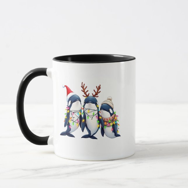 Three Whales Wearing Christmas Santa Hat  Mug (Left)