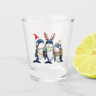 Three Whales Wearing Christmas Santa Hat  Shot Glass