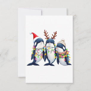 Three Whales Wearing Christmas Santa Hat Thank You Card