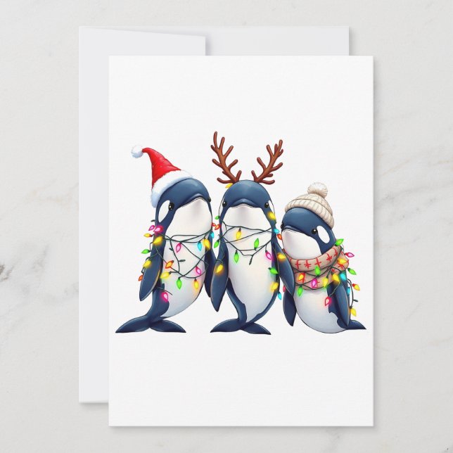 Three Whales Wearing Christmas Santa Hat  Thank You Card (Front)