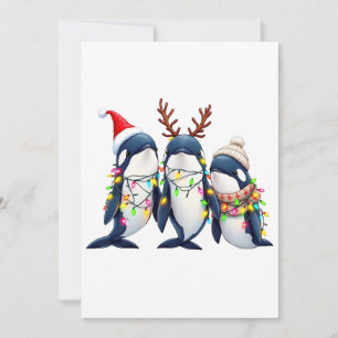 Three Whales Wearing Christmas Santa Hat Thank You Card