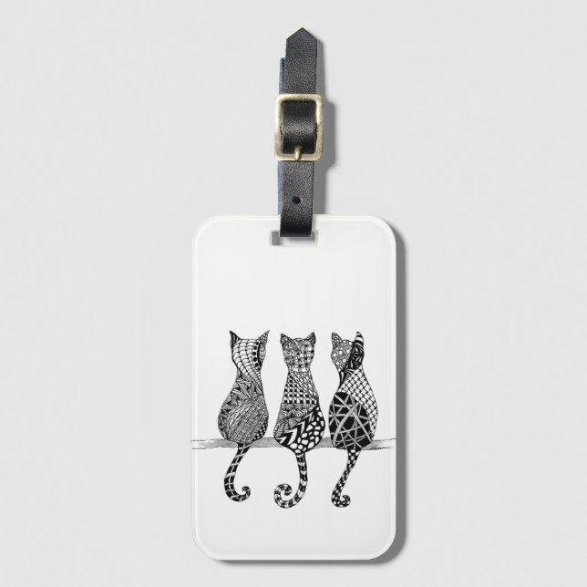 Three Whimsical Cats Luggage Tag (Front Vertical)