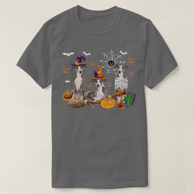 Three Whippet Dogs Witch Halloween Mommy Scary Pum T-Shirt (Design Front)