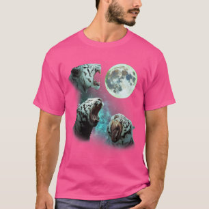 Three White Bengal Tigers Howl At Moon 3 Wolf Wolv T-Shirt