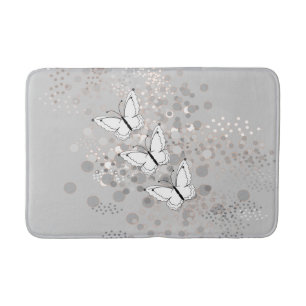 Three White Butterflies Bath Mat