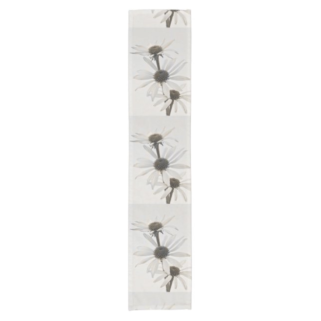 Three White Cone Flowers Short Table Runner (Front)