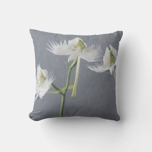 Three White Egret Orchids Cushion (Front)