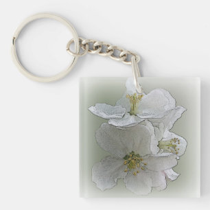 three white flowers key ring