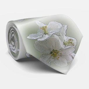 three white flowers tie