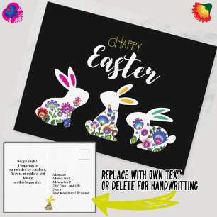 Three White Folklore Easter Bunnies Postcard
