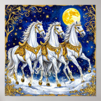 Three White Horses Under Starry Night Sky 🐎✨🌌⭐🌙