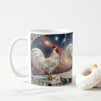Three white roosters. coffee mug