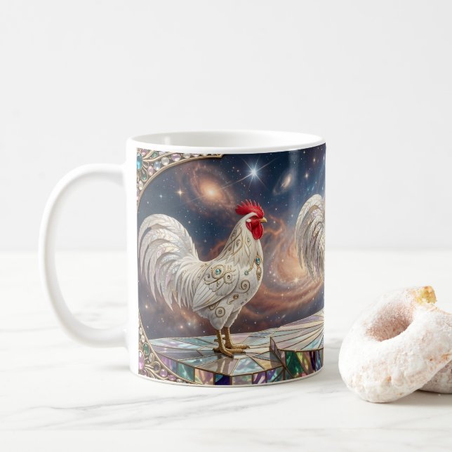 Three white roosters. coffee mug (With Donut)
