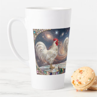 Three white roosters. latte mug