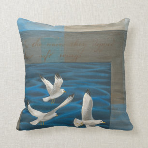Three White Seagulls Flying Over the Water Cushion