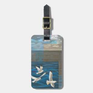 Three White Seagulls Flying Over the Water Luggage Tag