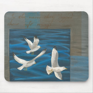 Three White Seagulls Flying Over the Water Mouse Pad