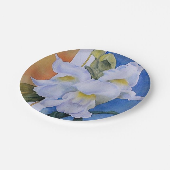 THREE WHITE SNAPDRAGONS PAPER PLATE (Angled)