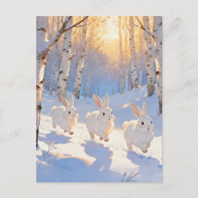 Three White Winter Rabbits  Postcard (Front)