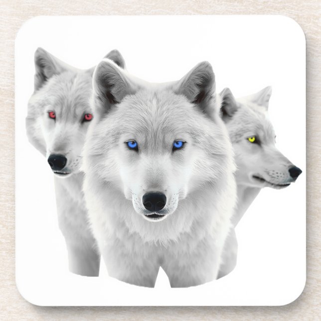 Three White Wolves Coaster (Front)