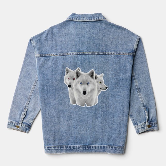 Three White Wolves Denim Jacket (Back)