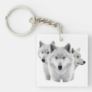 Three White Wolves Key Ring