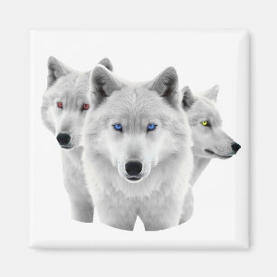 Three White Wolves Magnet
