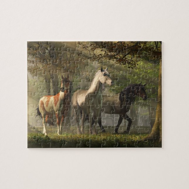Three Wild Horses in the Forest Jigsaw Puzzle (Horizontal)