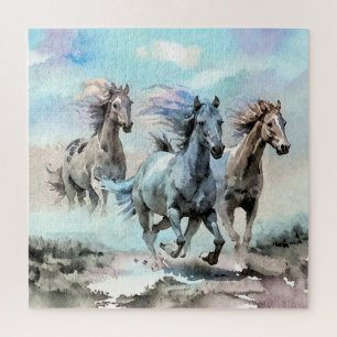 Three Wild Mustangs Race Across the Plains Jigsaw Puzzle
