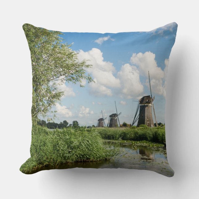 Three windmills and a canal throw pillow (Front)