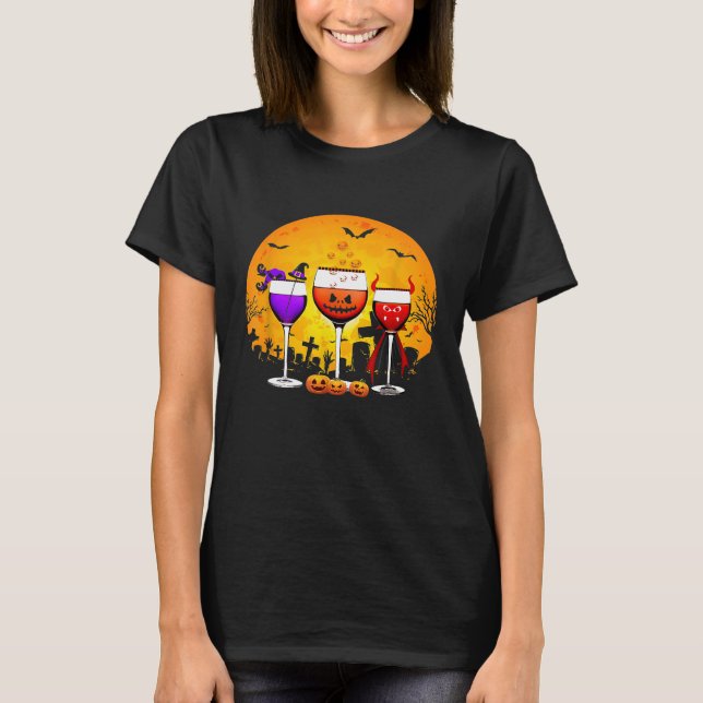 Three wine glasses Halloween Shirt Funny Pumpkin H (Front)