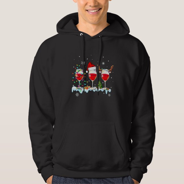 Three Wine Glasses Santa Hat Christmas Wine Xmas Hoodie (Front)