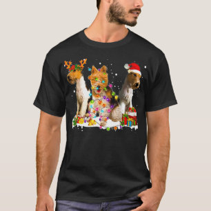 Three Wired haired Fox Terriers Dogs Reindeer Xmas T-Shirt