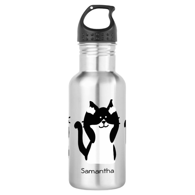Three Wise Kitties Black and White Custom 532 Ml Water Bottle (Front)