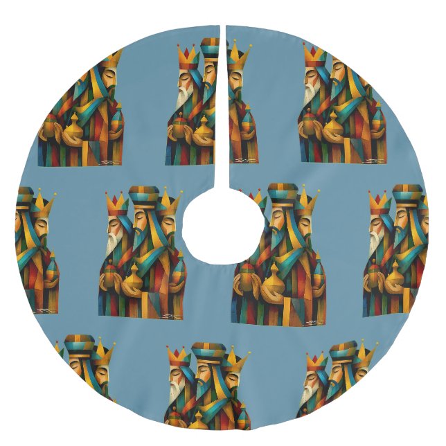 Three Wise Men Abstract Nativity Art Brushed Polyester Tree Skirt (Front)