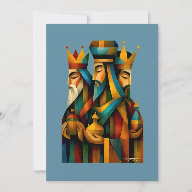 Three Wise Men Abstract Nativity Art Holiday Card (Front)