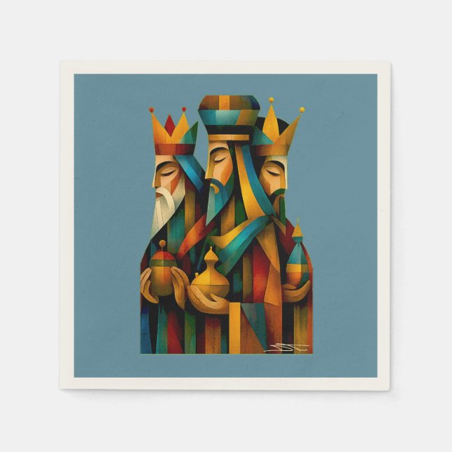 Three Wise Men Abstract Nativity Art  Napkin (Front)
