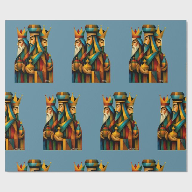 Three Wise Men Abstract Nativity Art Wrapping Paper (Flat)